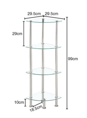 Corner Tempered Glass Tier Shelf Storage Unit with Chrome Stand