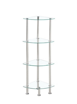 Corner Tempered Glass Tier Shelf Storage Unit with Chrome Stand