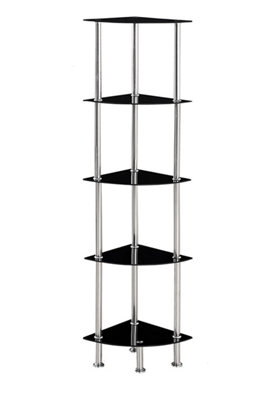 Corner Tempered Glass Tier Shelf Storage Unit with Chrome Stand