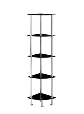 Corner Tempered Glass Tier Shelf Storage Unit with Chrome Stand