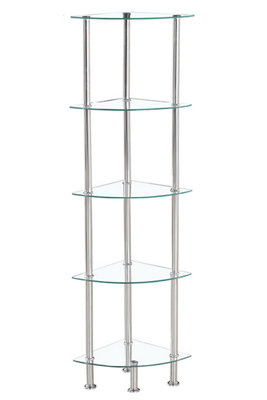 Corner Tempered Glass Tier Shelf Storage Unit with Chrome Stand