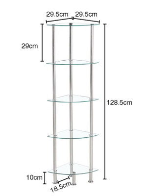 Corner Tempered Glass Tier Shelf Storage Unit with Chrome Stand