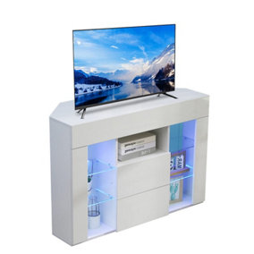 Corner TV Unit Entire Front High Gloss Cabinet Storage Furniture for Living Room 100CM with RGB Lights