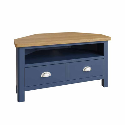 Corner TV Unit Pine/MDF L90 x W44 x H48 cm Blue/Light Oak DIY