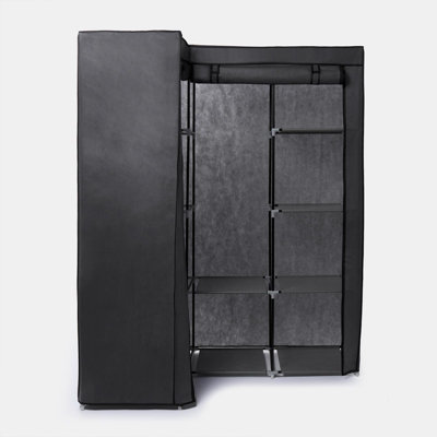 Corner Wardrobe Fabric Clothing Hanging Rail Bedroom Organiser 2 Door ...