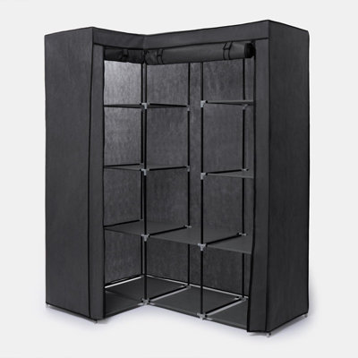 Corner Wardrobe Fabric Clothing Hanging Rail Bedroom Organiser 2 Door ...