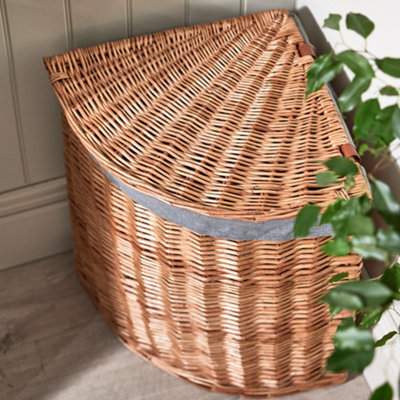 Corner Willow Wicker Laundry Basket with Grey Lining Home Storage - 3