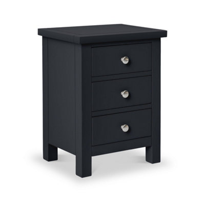 Cornish Black 3 Drawer Bedside Table - Fully Assembled By Roseland Furniture