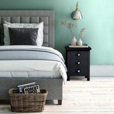 Cornish Black 3 Drawer Bedside Table - Fully Assembled By Roseland Furniture