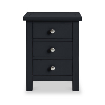 Cornish Black 3 Drawer Bedside Table - Fully Assembled By Roseland Furniture