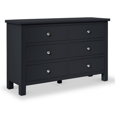 Cornish Black 6 Drawer Chest Fully Assembled - By Roseland Furniture