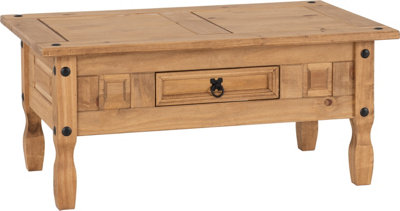 Corona 1 Drawer Coffee Table in Distressed Waxed Pine