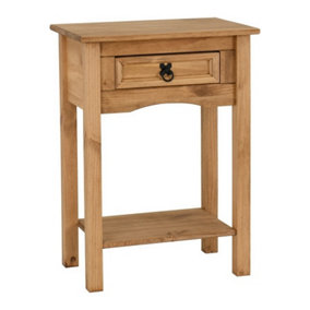 Corona 1 Drawer Console Table with Shelf - L34.5 x W52.5 x H73 cm - Distressed Waxed Pine