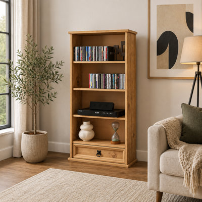 Corona 1 Drawer DVD Bookcase Rack Mexican Solid Pine