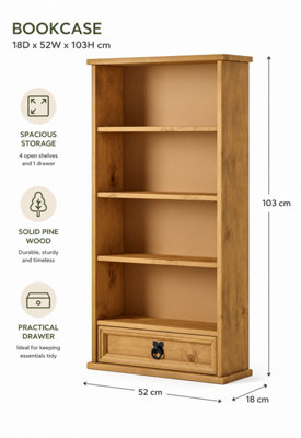 Corona 1 Drawer DVD Bookcase Rack Mexican Solid Pine