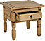 Corona 1 Drawer Lamp Table - L58 x W58 x H54 cm - Distressed Waxed Pine