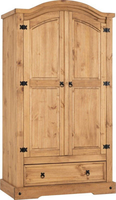 Corona 2 Door 1 Drawer Wardrobe in Distressed Waxed Pine