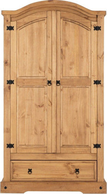 Corona 2 Door 1 Drawer Wardrobe in Distressed Waxed Pine