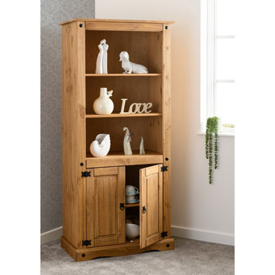 Corona 2 Door Display Unit Bookcase Wax Pine with 3 Shelves at B&Q