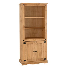 Corona 2 Door Display Unit Bookcase Wax Pine with 3 Shelves