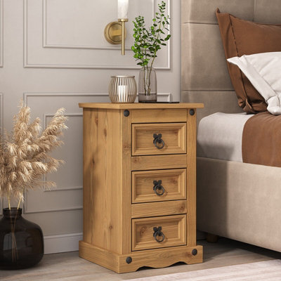 Corona 3 Drawer Bedside Table Bedroom Cabinet Nightstand