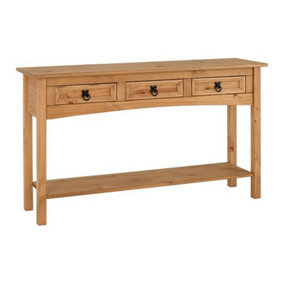 Corona 3 Drawer Console Table With Shelf Distressed Waxed Pine