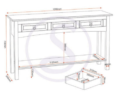 Corona 3 Drawer Console Table With Shelf Distressed Waxed Pine
