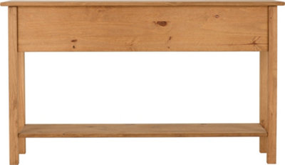 Corona 3 Drawer Console Table With Shelf Distressed Waxed Pine