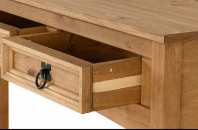 Corona 3 Drawer Console Table With Shelf Distressed Waxed Pine