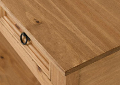 Corona 3 Drawer Console Table With Shelf Distressed Waxed Pine