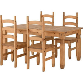 Corona 4 Chair Extending Dining Set in Distressed Waxed Pine Finish