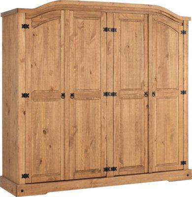 Corona 4 Door Wardrobe in Distressed Waxed Pine Finish