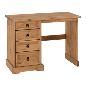 Corona 4 Drawer Dressing Table - L48.5 x W104.5 x H78.5 cm - Distressed Waxed Pine