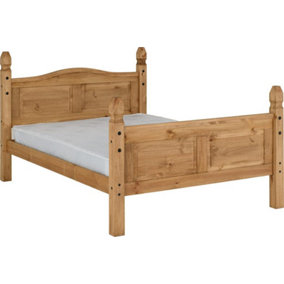 Corona 4ft6 Double Bed High Foot End Distressed Waxed Pine