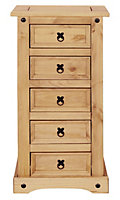 Corona 5 Drawer Narrow Chest of Drawers Tallboy Mexican Solid Pine