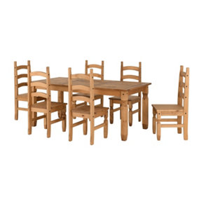 Corona 6ft Dining Set with 6 Chairs in Distressed Waxed Pine