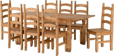 Corona 8 Chair Extending Dining Set Distressed Waxed Pine Finish