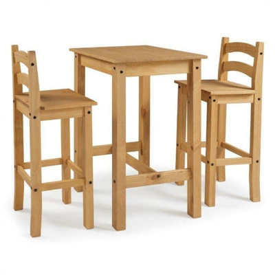 Corona Bistro Table and 2 Barstools Dining Set Kitchen Breakfast Table Solid Pine with Mexican Styling