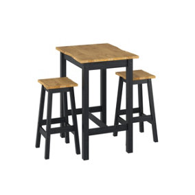 Corona Black live edge small rectangular high breakfast bar table & pair bar stool SET, 60cm wide x 80cm deep x 100cm high