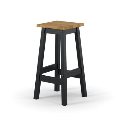Corona Black Wavy Edge Rectangular High Breakfast Bar Table & Pair Bar Stool SET, 60cm wide x 80cm deep