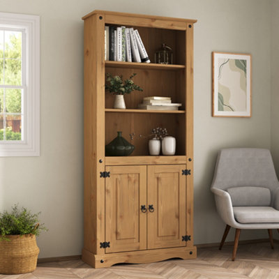 Corona Bookcase 2 Door Display Cabinet Solid Mexican Pine Large