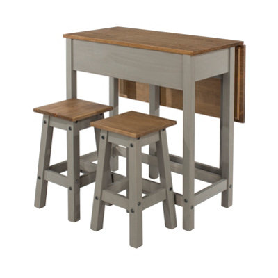 Corona breakfast drop leaf table & 2 stools SET, grey waxed and Antique ...