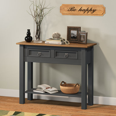 Corona Charcoal 2 Drawer Console Table 1 Shelf Hallway Side Unit Solid Pine with Mexican Styling