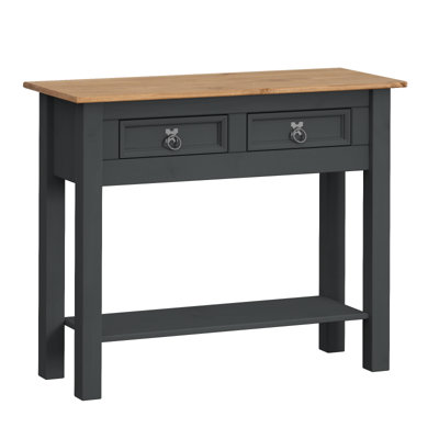 Corona Charcoal 2 Drawer Console Table 1 Shelf Hallway Side Unit Solid Pine with Mexican Styling