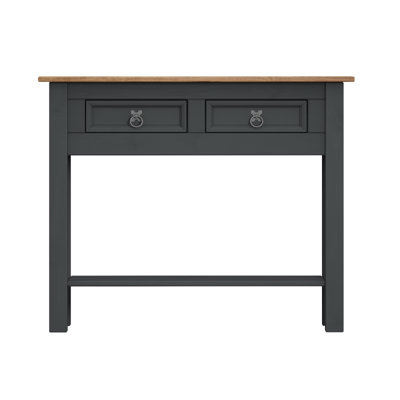 Corona Charcoal 2 Drawer Console Table 1 Shelf Hallway Side Unit Solid Pine with Mexican Styling
