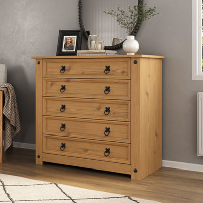 Corona Chest Of Drawers 5 Drawer Large Mexican Solid Pine