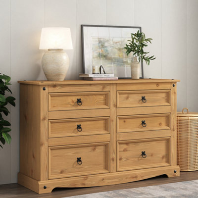 Corona Chest of Drawers Pine 6 Drawer Solid Mexican Wax Sideboard