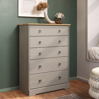 Corona Classic 5 Drawer Grey and Antique Wax Chest Of Drawers Storage Unit