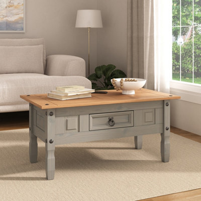 Corona Coffee Table Grey Pine 1 Drawer Occasional Lamp