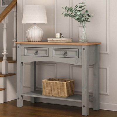 Corona Console Table Grey 2 Drawer Hall Mexican Solid Pine